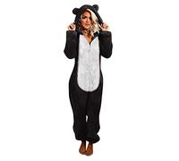 2022 Hoodie Jumpsuit Damen Kuschelig Damen Jumpsuit Lang Winter Warm Schlafanzug Tier Pyjama Plüsch Onesie Einteiler Reißverschluss Overall Kuschelig und Warm Hausanzug Flauschig Pyjama