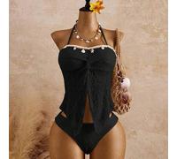 2022 SS Damen Camisole Bikini Set, 2-teilig, Strandurlaub INS sexy chic frisch süß Crinkle Textur Stoff, BOHO Muschel & Seestern gewebter Träger Dekor