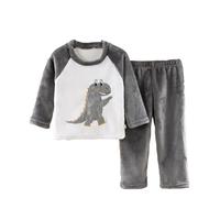 2024 Flauschige Schlafanzug Kinder - Bedrucktes Outfit Sweatjacke Pullover+Hose Schlafanzug Herbst/Winter mit Print Dinosaurier-Tiere Kleinkind Winter Langarm Nachtwäsche Jungen Mädchen Schlafanzüge