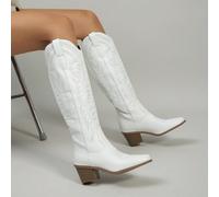 2024 Frühling Herbst Neue Frauen Große Größen Outdoor Western Gestickte Kniehohe Stiefel, Weiße Stiefel, Cowboystiefel