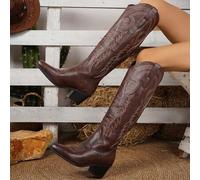 2024 Frühling-Herbst Neue Stilvolle Gestickte Westliche Lange Stiefel, Kniehohe Stiefel für Frauen Große Größen, Outdoor, Braune Stiefel, Cowboystiefe