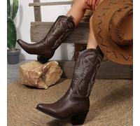 2024 Herbst Neue Echtes Leder Spitze Zehen Kniehohe Stiefel, Klassische Amerikanische Western Cowgirl Stiefel für Frauen, Cowboystiefel