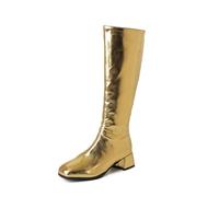 2024 Neu Kniehohe Stiefel Mit Blockabsatz Damen PU-Lackleder Langschaft Boots Elastizität High Stiefel Mit Quadratische Spitze, Warm Plüsch Gefüttert Schneestiefel Mit Reißverschluss(Gold,42 EU)