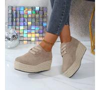 2024 Neue Schnür-Modeplattform-Schuhe aus Hanfseil, Plateau-AbSets, Keilabsatz-Schuhe für Damen in Große Größen