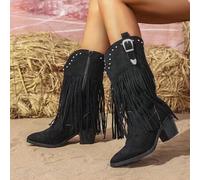 2025 Damen Herbst/Winter Neue Französische Art Dicke Absätze Rutschfeste Fransen Dekor Spitze Zehen High Heels, Einfarbig Elegante Mode Damenschuhe, W