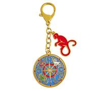 2025 Fengshui Affen-Schlüsselanhänger, 4 Elemente, Kreuz mit Affe, w5638, Blau, 12*4.5*5cm
