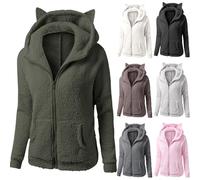 2025 Fleece Hoodie Damen Katzenohr Kapuzenpullover Baumwolle Warm Mantel Sweatjacke mit Taschen Herbst Winter Langarm Sweatshirt Kapuzenjacke mit Kapuze Reißverschluss Soft Fleece Kuschel Hoodie