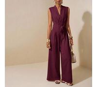 2025 Frühling/Sommer Neu Aprikot Ärmellos Asymmetrisch Geraffter Taille Gürtel Schleife Strukturierter Leinen Jumpsuit-B