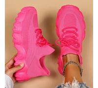 2025 Herbst Neon Pink Schnürung Vorne Chunky Sneaker für Damen, Mesh Detail