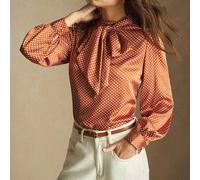 2025 Herbst/Winter Neue Orange Polka Punkt Muster Kragen Fliege Rüschen Design Bluse, Elegant Chic Büro Pendler Business Lässig, Vielseitig Klassisch