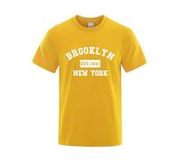 2025 Herren T-Shirt York Letter Print Herren Casual Loose Sommer Top Mode Atmungsaktives T-Shirt (Yellow, M)