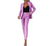 2025 Hosenanzüge Damen Elegant Curvy Sommer Hosenanzug Business Anzug Set Zweiteiler Einfarbig Blazer Hose Festlich Lange Hosenanzüge Sportlich Slimfit Streetwear Frauen Baumwolle Freizeitanzug