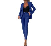 2025 Hosenanzüge Damen Elegant Curvy Sommer Hosenanzug Business Anzug Set Zweiteiler Einfarbig Blazer Hose Festlich Lange Hosenanzüge Sportlich Slimfit Streetwear Frauen Baumwolle Freizeitanzug