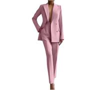 2025 Hosenanzug Damen Elegant Curvy Sommer Hosenanzüge Business Anzug Set Zweiteiler Einfarbig Blazer Hose Festlich Lange Hosenanzüge Sportlich Elegant Streetwear Frauen Baumwolle Freizeitanzug