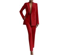 2025 Hosenanzug Damen Elegant Curvy Sommer Hosenanzüge Business Anzug Set Zweiteiler Einfarbig Blazer Hose Festlich Lange Hosenanzüge Sportlich Elegant Streetwear Frauen Baumwolle Freizeitanzug