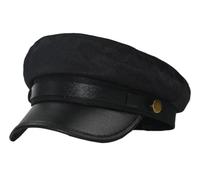 2025 Klassische Zeitungsjungen Mütze Unisex Vintage Stil Kapitän Seemannsmütze Breite Krempe Flache Oberseite Baskenmütze Modische Fiddler Mütze Cabbie Mütze(Black)