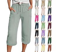 2025 Musselin Kurze Hose Damen Sommer Leinen Shorts Beach Hosen Mit Taschen Sommerhose Leicht Stoffhose Kleid Stretch Gerades Bein Kordelzug Leinenhose Bluse