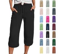 2025 Musselin Kurze Hose Damen Sommer Leinen Shorts Beach Hosen Mit Taschen Sommerhose Leicht Stoffhose Kleid Stretch Gerades Bein Kordelzug Leinenhose Bluse