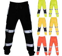 2025 Neu Jogginghose Herren Reflektierende Cargohose Herren Baumwolle Arbeitshose Baggy Warnschutzhose Elastische Taille mit Kordelzug Sporthose Breit Trainingshose Herren Neon mit Multi Taschen