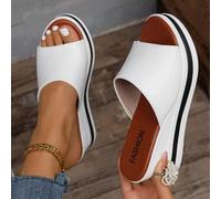 2025 Neu Sommer Damen High Heel Sandalen, Slip-On Pantoletten, vielseitige Freizeitschuhe, Outdoor Slide Sandalen, Urlaubs-Strandschuhe, Schwarz-Weiß