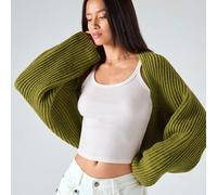 2025 Neue Ankunft Minimalismus Herbst Frauen Minimalistisch lässig Einfarbig Gerippter Strick Kurzer Cardigan, Frühling/Herbst Grüne Bolero Strickjack