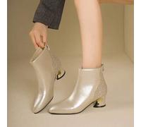 2025 Neue Herbst/Winter Damen Stiefeletten, Plateau-Absatz Stiefel, Spitzenschuhe in Große Größen für Damen, sexy französische Leder-Stiefel mit mittl