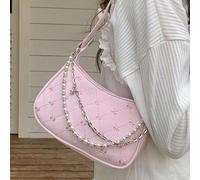 2025 Neue Umhängetasche mit Künstlichen Perlenkette, Frauentasche klein und schlicht, süß und niedlich, kleine quadratische Tasche für den Stadtverkeh