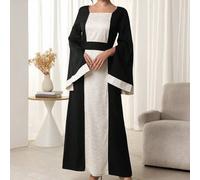 2025 Neues Mittlerer Osten Stil Abaya Kleid, Farbblockdesign Jacquard mit feiner Borte, quadratischer Ausschnitt, elegant & schlank