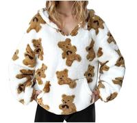 2025 Plüschjacke Damen Winterjacke Kapuzenpullover Plüsch Fleecejacke Kawaii Cartoon Bär Outwear Hoodie Damen Oversize Süßer Teddy Fleece Winter Warm Hoodies Teenager Mädchen Sweatshirts Mantel S-5XL