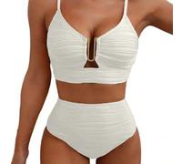 2025 Sommer Strand Urlaub Einfarbig Rüschen Strukturierter Cut Out Ring Damen Badeanzug Bikini Set Zweiteilige Bademode