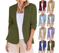 2025 Sommerjacke Damen Leicht Lang Leinen: Blazer Damen Lang Tailliert Leinen-Blazer Sommer Übergangsjacke Sommerjacke Elegant Anzugjacke Regular Fit Blazerjacken Knöpfe Sakko//Hemdjacke/Leinen-Jacke