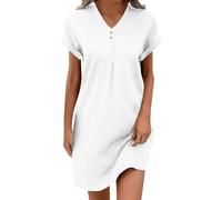 2025 Sommerkleid Damen Kleider Leinenkleider Leicht V-Ausschnitt Kurzarm Schicke Strandkleid Leicht Und Luftig Boho Blusenkleider Musselin Kleid Freizeitkleid Locker Elegant Einfarbig Etuikleid