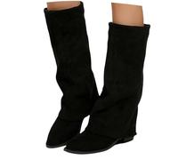 2025 Stiefel Damen Shark Boots - Slouchy Weitschaftstiefel Cowboy Hohe Bequemer Spitzer Zehenbereich Plateauabsatz Langschaft Knee High Winter Warme Leder Mode Komfort Dressy Overknees Stiefel