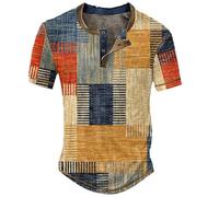 2025 T-Shirt Herren,Sommer V-Ausschnitt Shirt Vintage Casual Leicht Baumwolle Männer T Shirt T Shirts Vintage Drucken Kurzarm Rundhals Komfortables Passform Hawaiihemd