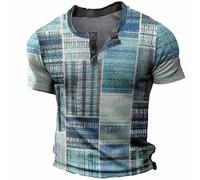 2025 T-Shirt Herren,Sommer V-Ausschnitt Shirt Vintage Casual Leicht Baumwolle Männer T Shirt T Shirts Vintage Drucken Kurzarm Rundhals Komfortables Passform Hawaiihemd