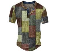 2025 T-Shirt Herren,Sommer V-Ausschnitt Shirt Vintage Casual Leicht Baumwolle Männer T Shirt T Shirts Vintage Drucken Kurzarm Rundhals Komfortables Passform Hawaiihemd