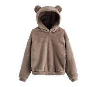 2025 Teddy Fleece Hoodie Damen mit Bären Ohren Kapuze Plüsch Pullover - Kuschel Fleecepulli Teddyfleece Pulli Winter Warm Kapuzenpullover Kawaii Einfarbig Hoodie S-5XL