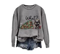 2025 Weihnachts-Sweatshirt für Damen, gemütlich, Streetwear, Weihnachtspullover, Tops, Neuheit, lustige Katze, Sagen Sie, was Grafik-Sweatshirt, Rundhalsausschnitt, langärmelig, Damen-Pullover, Tops,