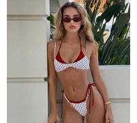 2026 Damen Bademode Set, Polka Dot Kontrastfarben Neckholder Sexy Rückenfrei Bikini Top und Tanga Unterteil, geeignet für Valentinstag, Strand, Resort
