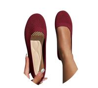 2026 Damen Ballerinas Schlupfschuhe rutschfeste Strick-Sneaker Bequeme Atmungsaktive Sportliche Frauen Flache Schuhe Komfortschuhe (Red, 38)
