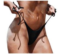 2026 Damen Bikini Brasilianischer Bikini-Unterteil für Damen, mit Schnürung, niedriger Taille, Badebekleidung, Slips, Strandmode, brasilianischer Bikini, seitlich gebundener Tanga, Badehose (Black, S)