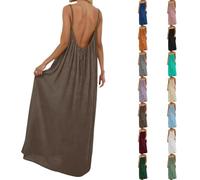 2026 Damen Rückenfreies Cami-Kleid Sommer Ärmelloses Maxikleid mit Spaghetti-Trägern, lockeres Lässiges Falten Kleid, freizeitliches Strandkleid für Strand Festliche Anlässe in Mehreren Farben(S-5XL)