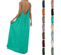 2026 Damen Rückenfreies Cami-Kleid Sommer Ärmelloses Maxikleid mit Spaghetti-Trägern, lockeres Lässiges Falten Kleid, freizeitliches Strandkleid für Strand Festliche Anlässe in Mehreren Farben(S-5XL)