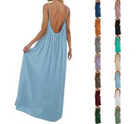 2026 Damen Rückenfreies Cami-Kleid Sommer Ärmelloses Maxikleid mit Spaghetti-Trägern, lockeres Lässiges Falten Kleid, freizeitliches Strandkleid für Strand Festliche Anlässe in Mehreren Farben(S-5XL)