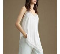 2026 Damen Satin Charmeuse Mikro-Elastisch Stoff Bequem Weich Spaghetti-Träger Lange Camisole, Figurbetonter Schnitt, Spitzenbesatz Akzent, Asymmetris