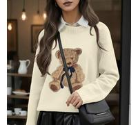 2026 Frühherbst Damen Lässig Elegant Ausgehen Date Alltag Cartoon Bären Muster Strick Rundhals Langarm Pullover, Streetwear, Y2K, Elegantes Top, Lässi