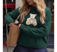2026 Frühling/Herbst/Winter Lässig Elegant Süß Cartoon Bär Rundhals Langarm Strickpullover, geeignet für Frauen Geburtstag, Elegant, Ausgehen, Konzert