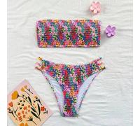 2026 Frühling/Sommer Damen Neckholder Ditsy Blumen Rückenfreier Sexy Urlaubs Hoher Beinausschnitt Bikini Badeanzug 2-teiliges Set