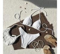 2026 Frühling/Sommer Damen Spaghetti-Träger Neckholder Spezialstoff Weiß Süße Urlaubs Hoher Beinausschnitt Bikini Zwei-Teiler Badeanzug