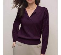 2026 Frühling/Sommer Neue Tiefrote Unregelmäßiges Diamantmuster Gestrickte Polokragen Pullover, Schicke Elegante Urbane Pendler Alltags Vielseitige 90